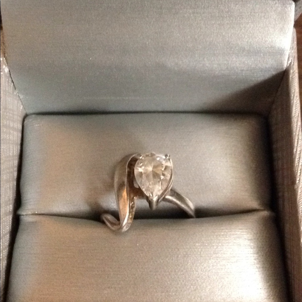 Pear shaped CZ 925 SS Cocktail Ring Sz 7